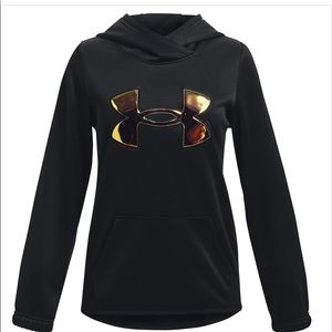 NWT- Under Armour Girls Armour Fleece Iridescent Big Logo Hoodie Loose YXL